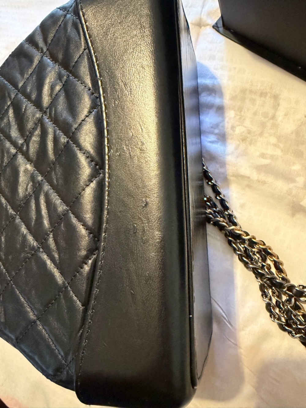 CHANEL Gabrielle Black Quilted Lambskin Drawstring Bucket Bag with Chain Strap - Picture 6 of 9